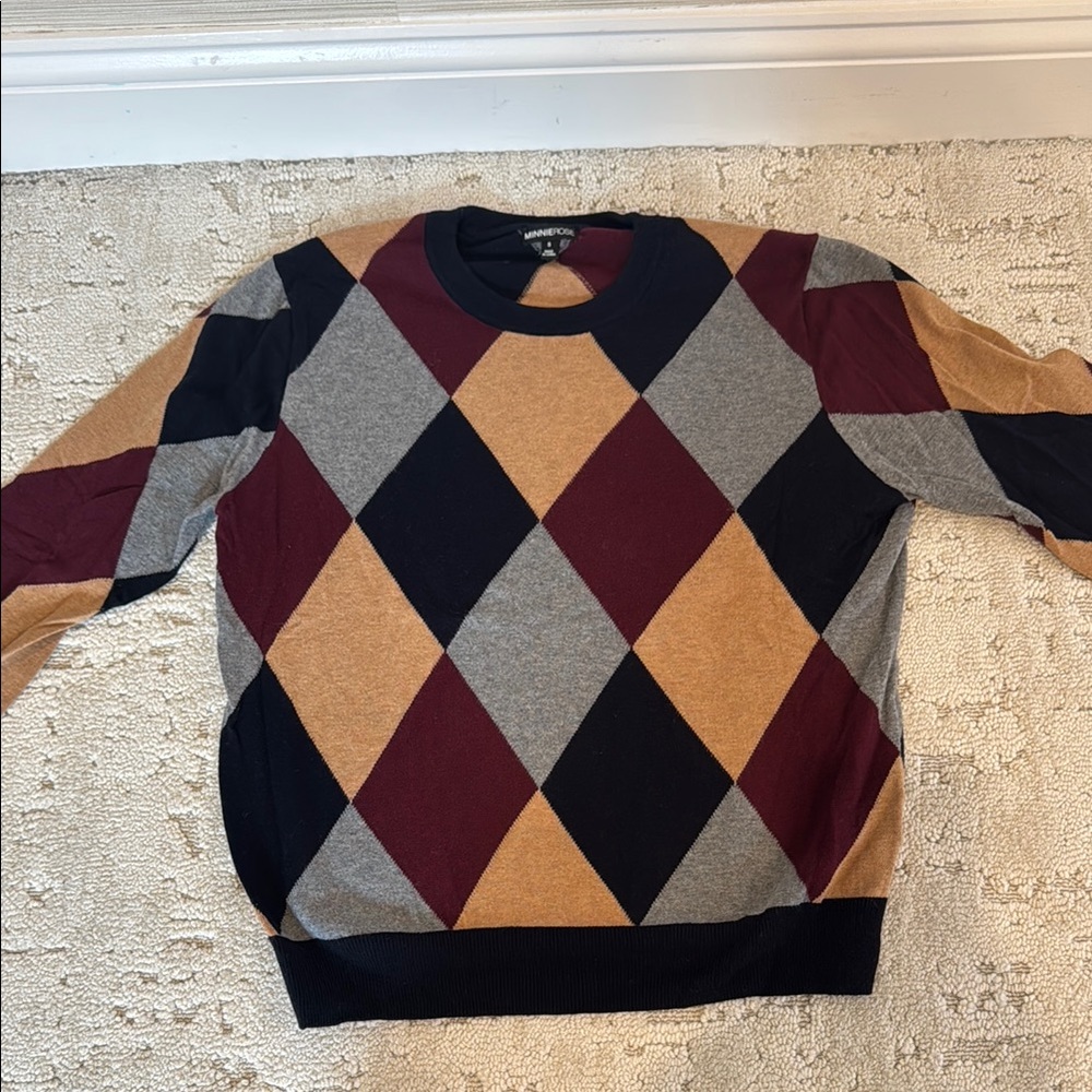 Minnie Rose Argyle Cotton Sweater